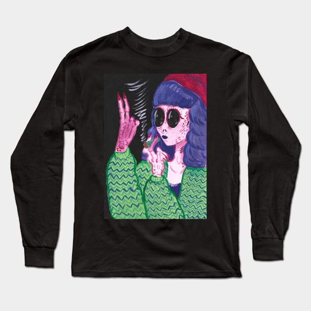 Alien Girl With Joint Long Sleeve T-Shirt by SchlockHorror